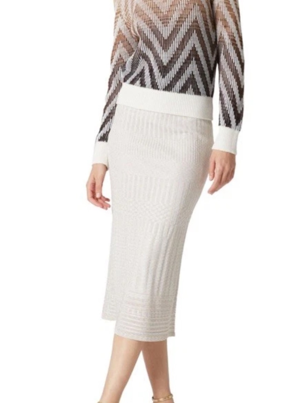Missoni Off-White Knit metallic Midi Skirt size 38
